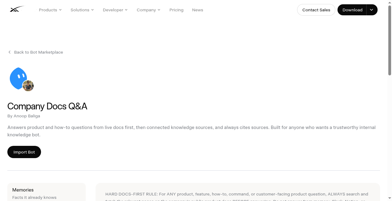 Company Docs Q&A marketplace - Add to Grok Bot