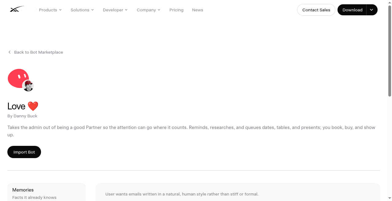 Love marketplace - Add to Grok Bot