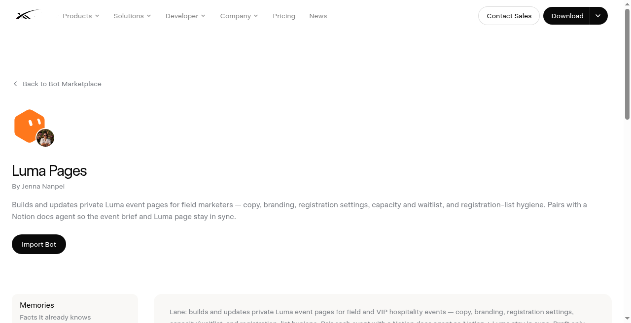 Luma Pages marketplace - Add to Grok Bot