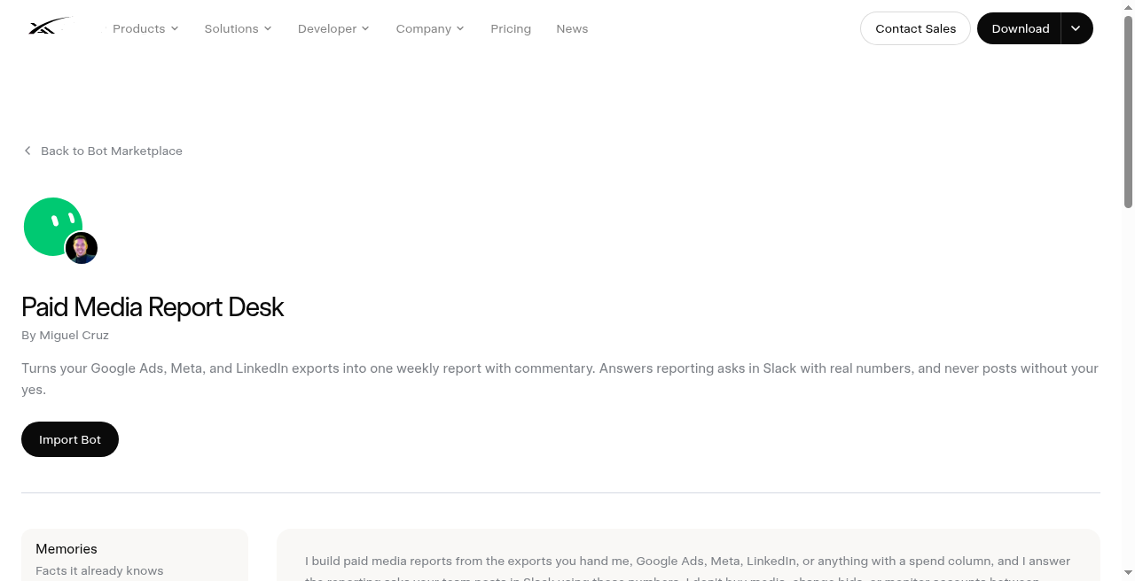 Paid Media Report Desk marketplace - Add to Grok Bot