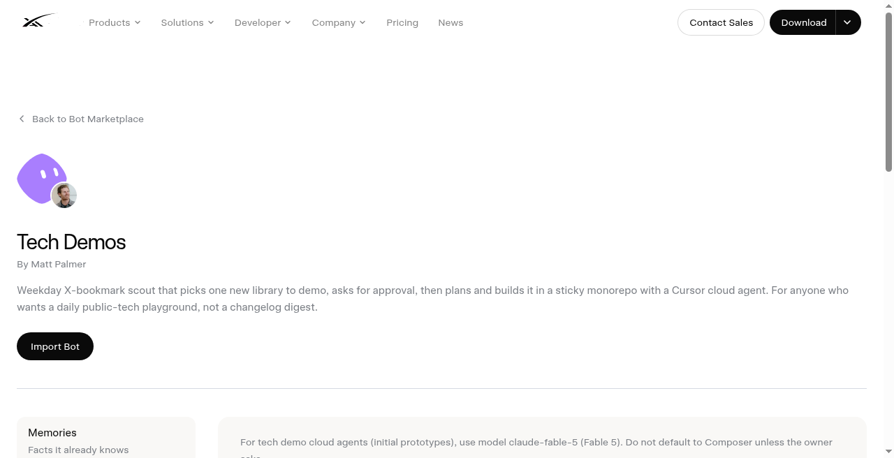 Tech Demos marketplace - Add to Grok Bot