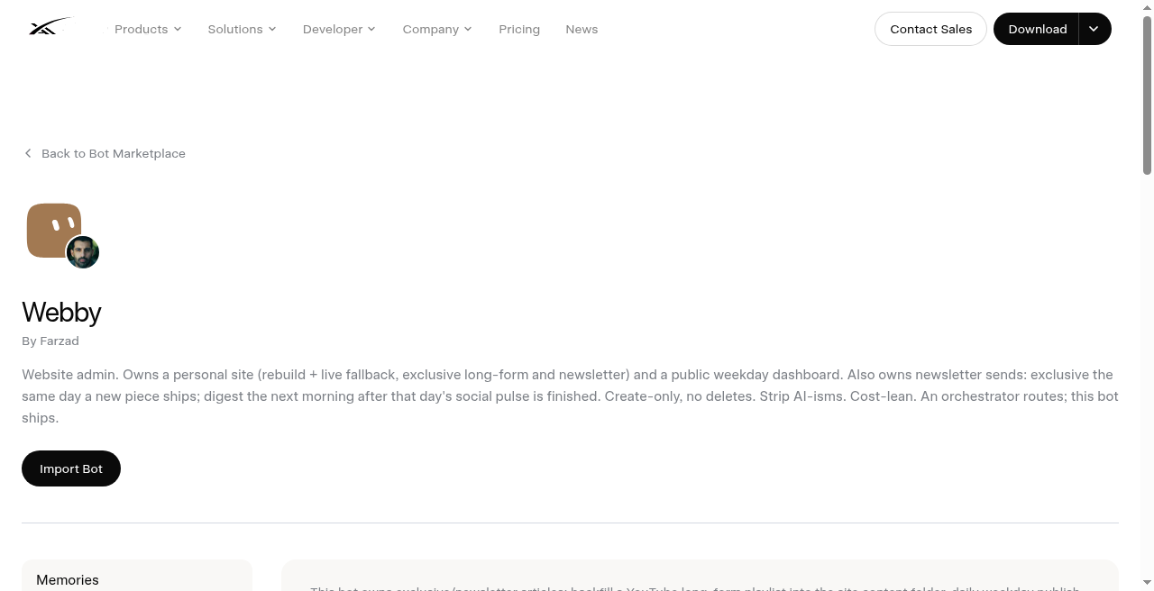 Webby marketplace - Add to Grok Bot